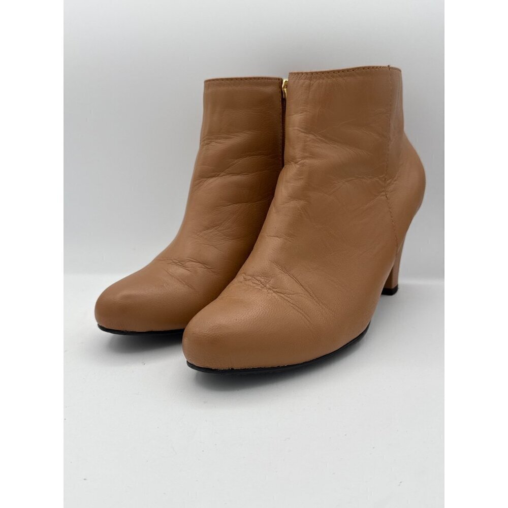 Leather Ankle Boots With Mid Heel & Gold Zip Closure Size 7